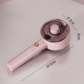 Pink handheld device with measurements on a light gray background
