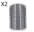 Gray self cat grooming brush with clear handle on a white background with X2 indication