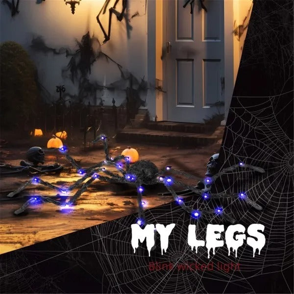 Oversized Halloween spider with purple glowing legs