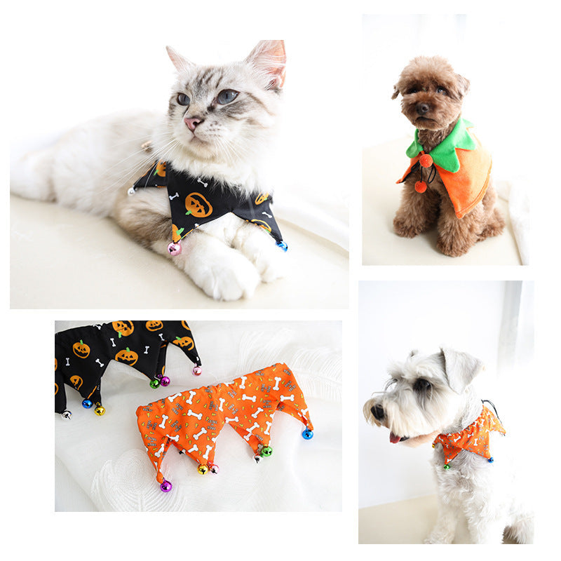 Dog wearing Halloween pumpkin cloak costume for pets
