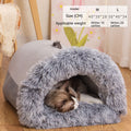 Portable pet nest bed for cats and dogs in gray color with a cat inside with size dimensions