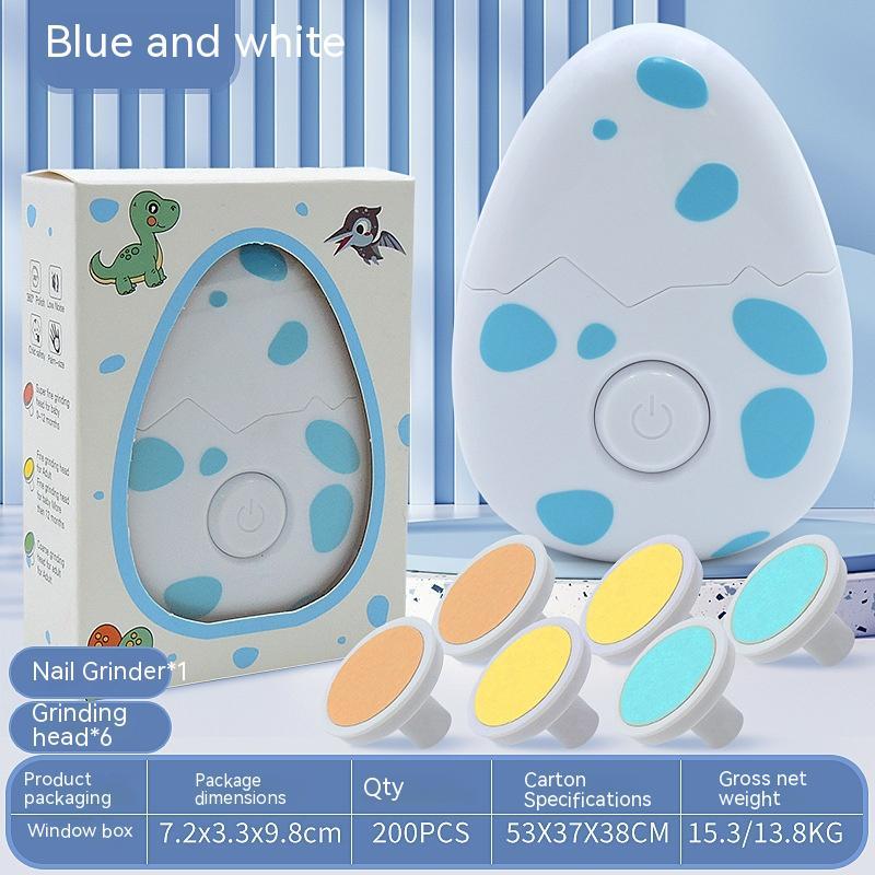 Battery-operated infant nail clipper in yellow and sky blue color with heads