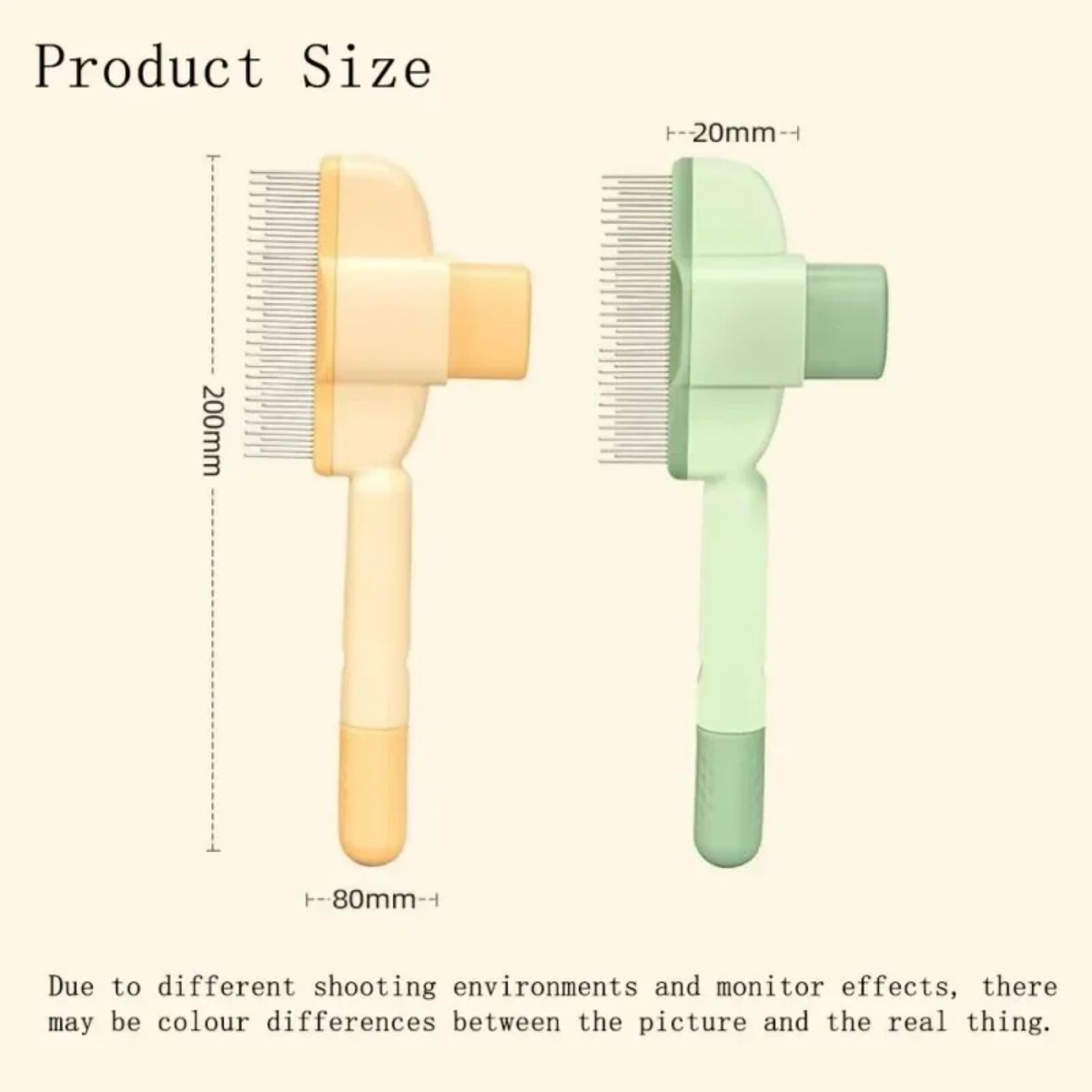 Two pet grooming brushes for dogs and cats with measurements on a white background