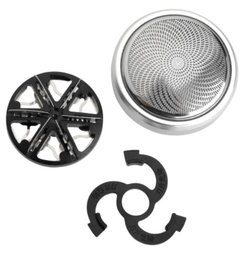 All XO2 shaver accessories laid out: charger, brush, and device