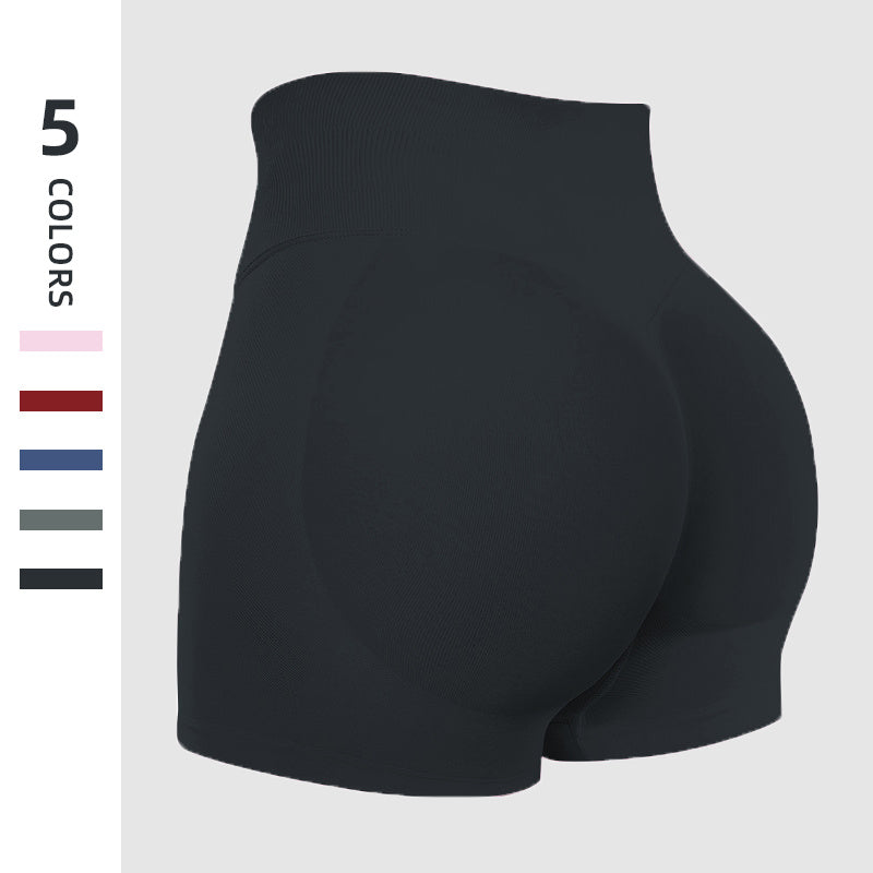 Black high-waisted shorts on a light gray background with color swatches on the left