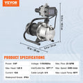 Vevor pump with dimensions and specifications on a light blue background