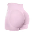 Light pink high-waisted shorts on a white background