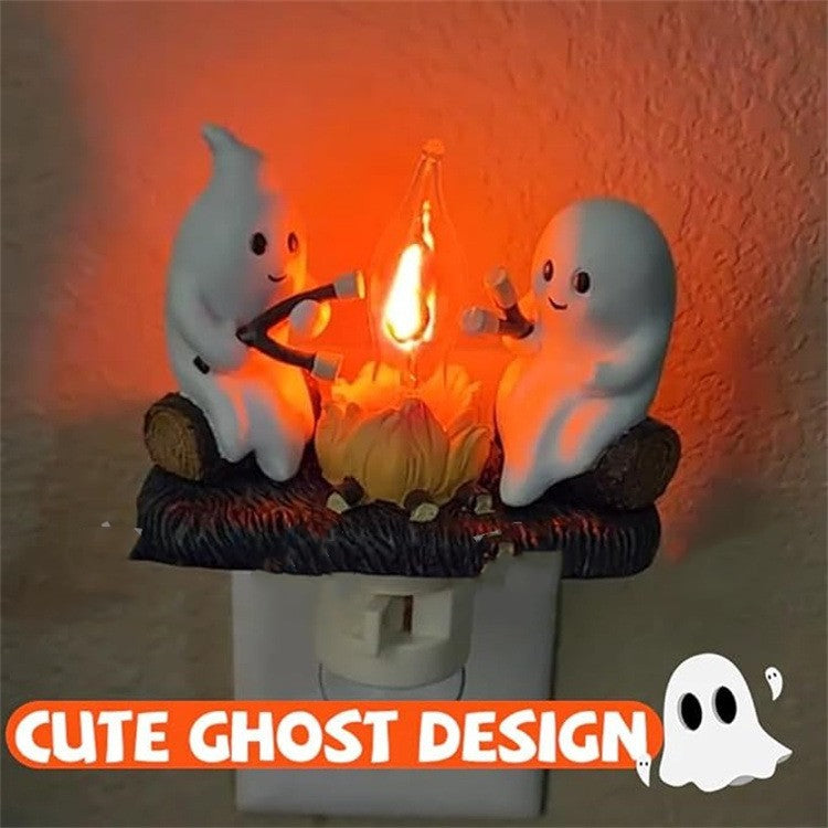 Resin ghost night light in green grass style for Halloween décor