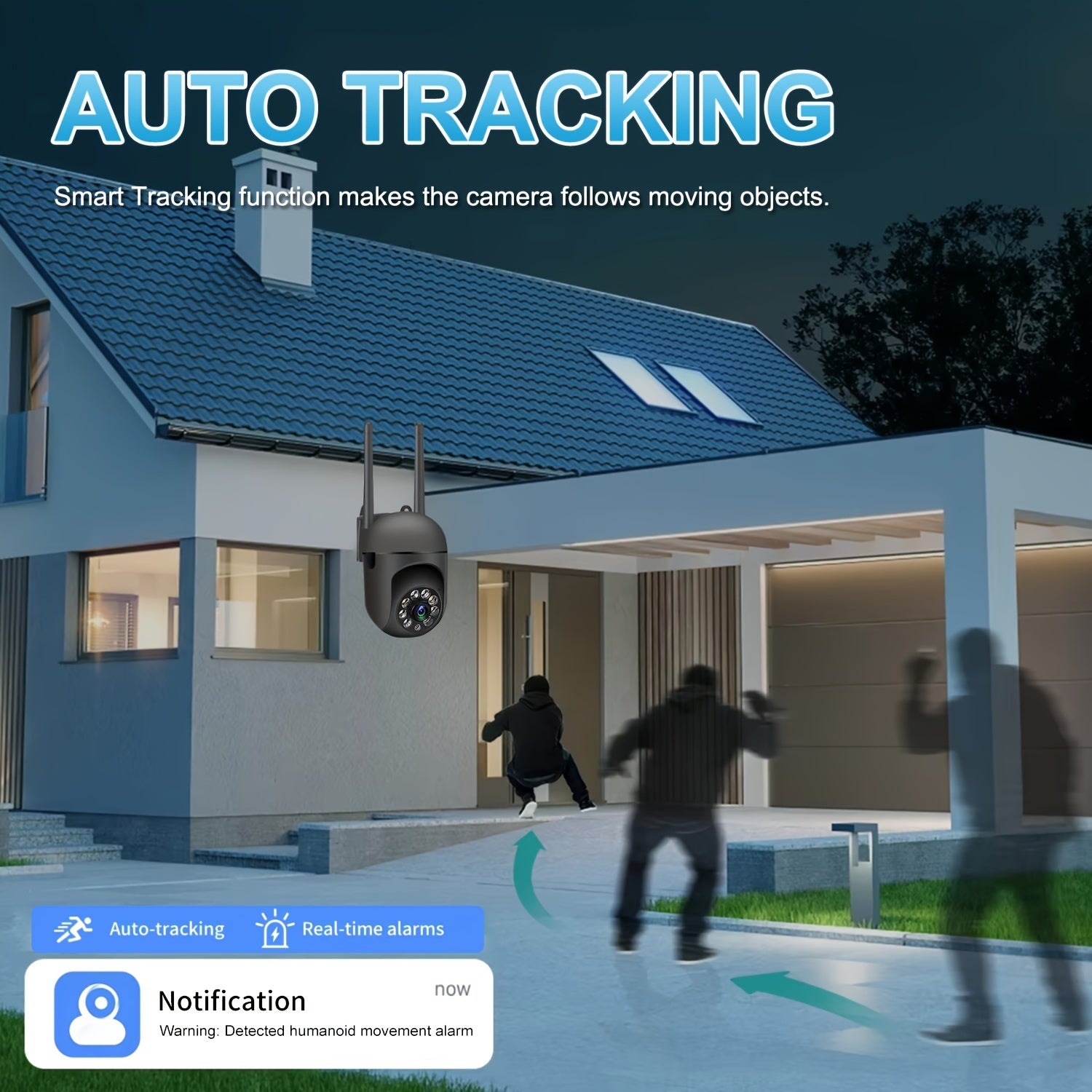 HD 1080P outdoor security system with WiFi connectivity and auto tracking features